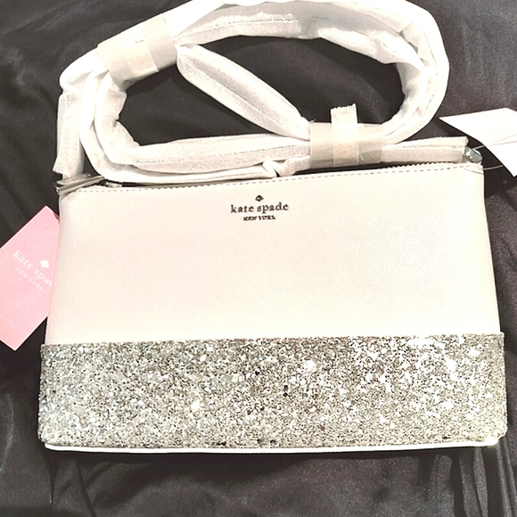 kate spade Handbags - Kate Spade White Crossbody Silver Glitter Tinsel Xbody Bag Purse Handbag NEW NWT